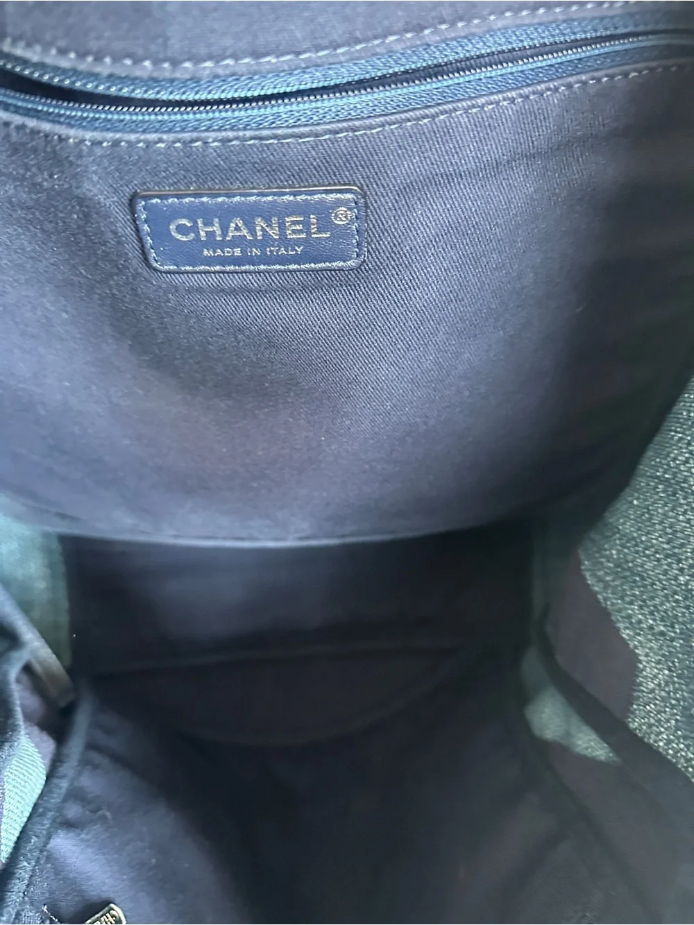 CHANEL Large Denim Tote Bag with silver hardware